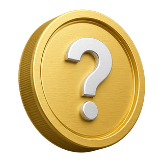 Pièce dorée en 3D ornée d'un point d'interrogation, sur la page FAQ